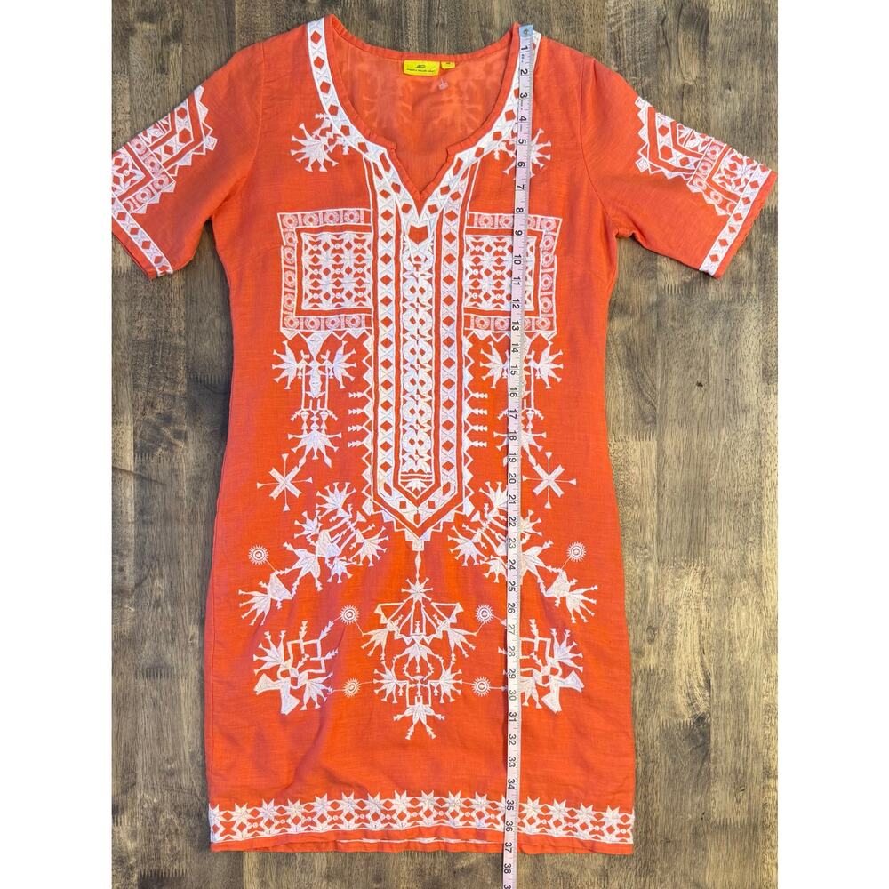 Roberta Roller Rabbit Dress 100% Linen Embroidered Short Sleeve Orange Size XS - Picture 6 of 12
